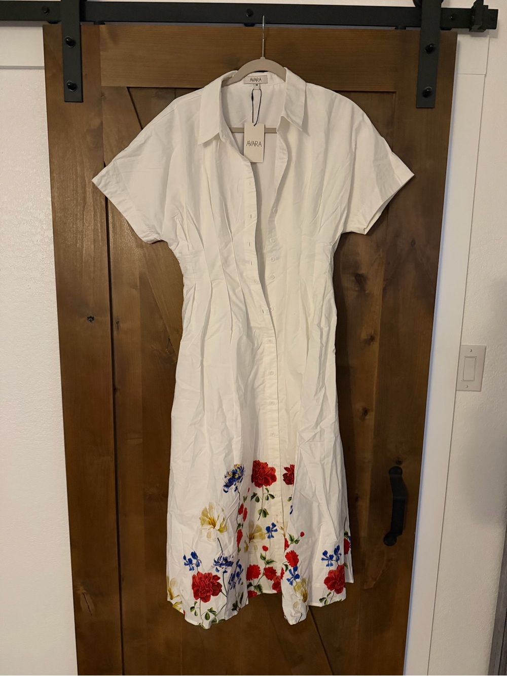 Avara White Midi Shirt Dress with Vibrant Floral Hem
